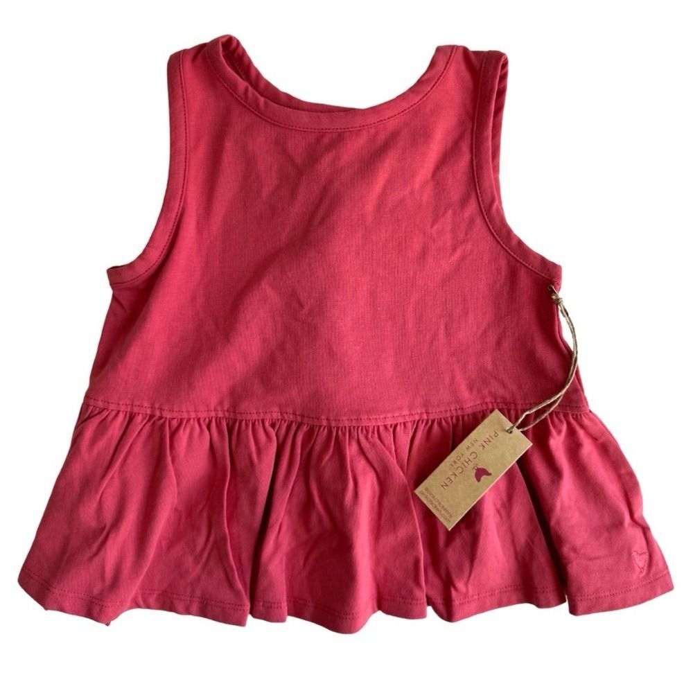 Pink Chicken NWT 3Y Joy Cotton Slub Ruffle Back Blouse Hot Pink Preppy Casual